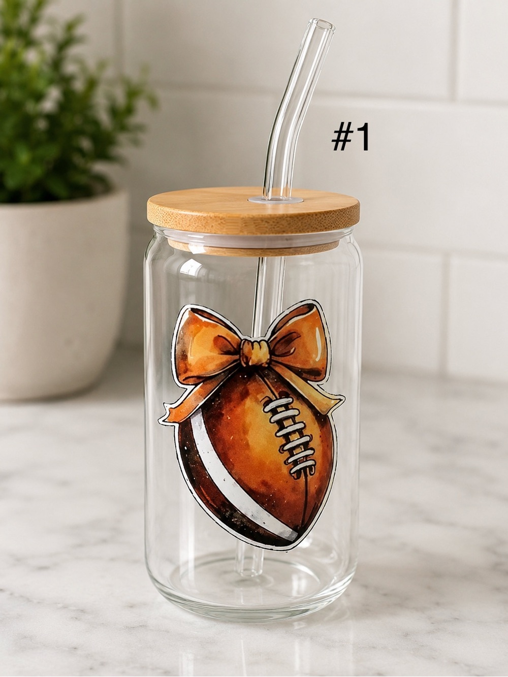 Buy Now* 16 ounce glass tumbler with bamboo lid and glass straw